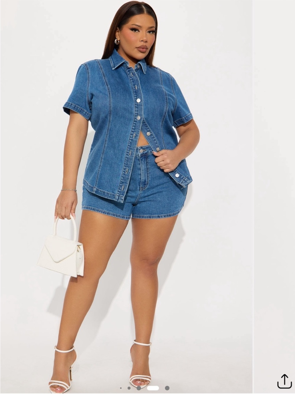 Denim Button-Front Short Sleeve Shirt - Blue